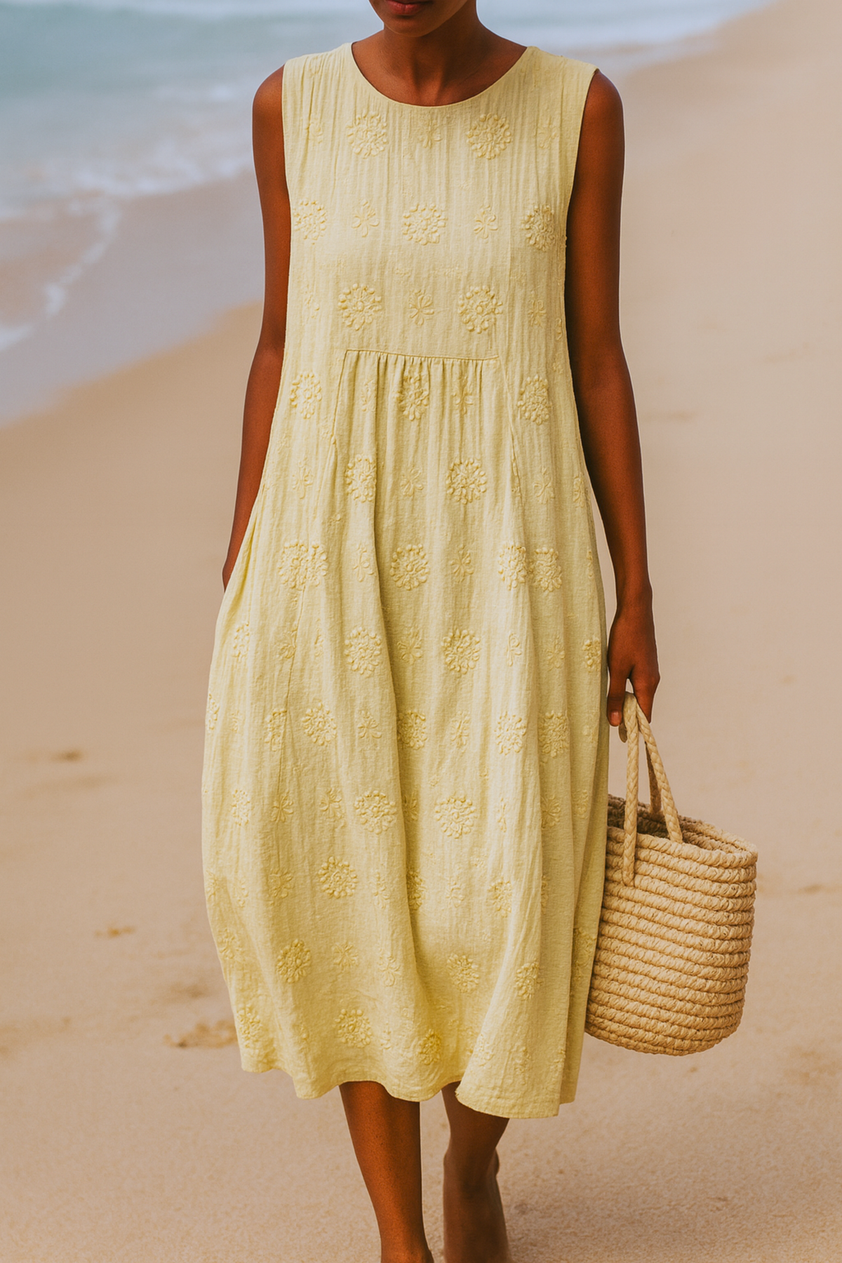Maribel | Sleeveless Embroidered Midi Dress
