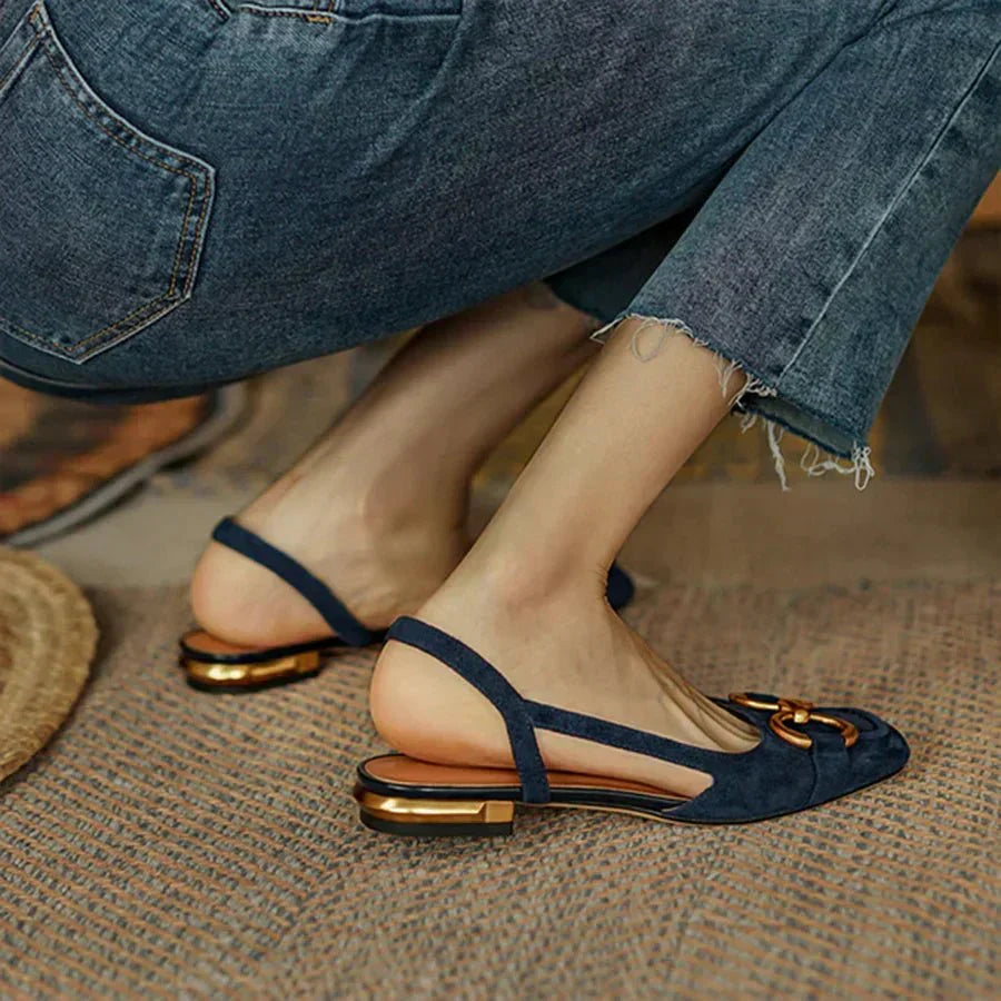 Amira | Women’s Flat Slip-On Sandals with Buckle Detail