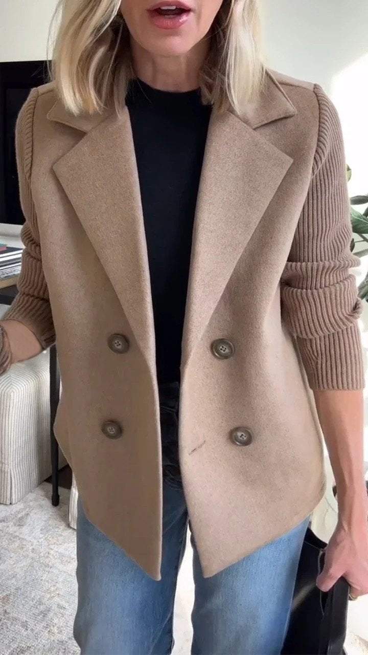Women’s Knit Sleeve Blazer Jacket – Smart Casual Tailored Fit