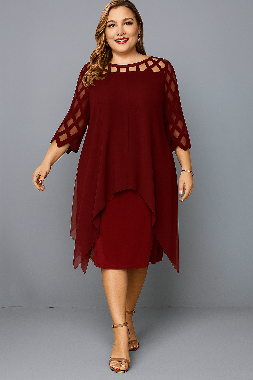 Hazel | Elegant Lace Sleeve Relaxed Fit Dress