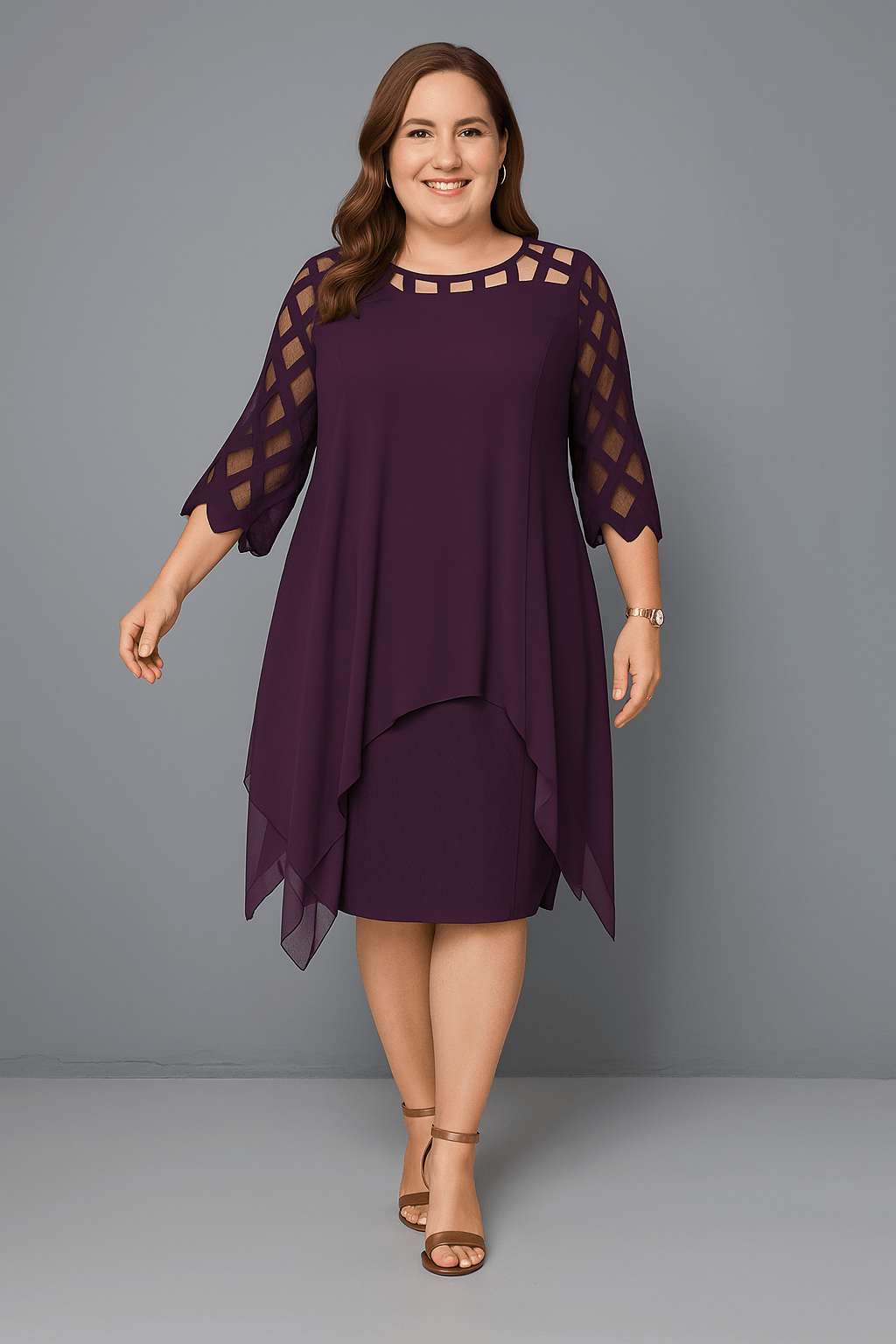 Hazel | Elegant Lace Sleeve Relaxed Fit Dress
