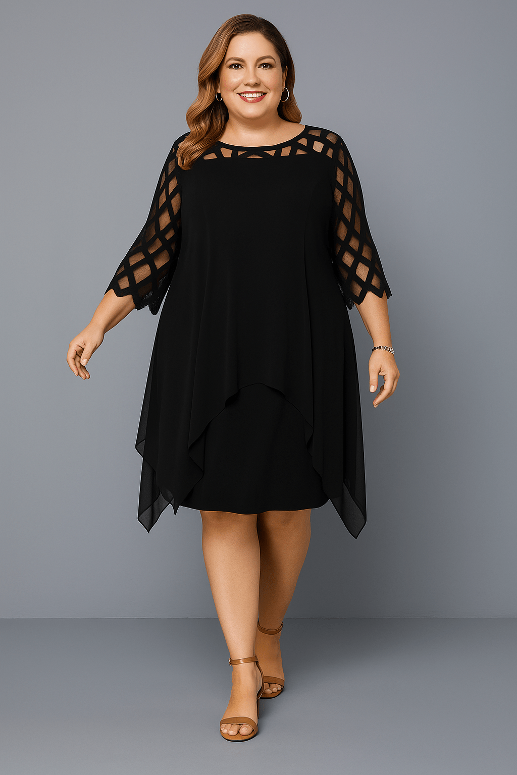Hazel | Elegant Lace Sleeve Relaxed Fit Dress