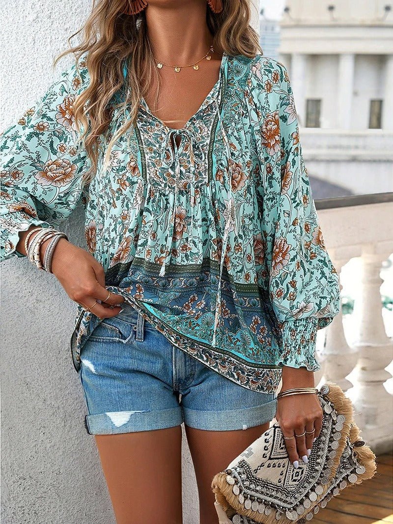 Maelis | Floral Boho Peasant Blouse