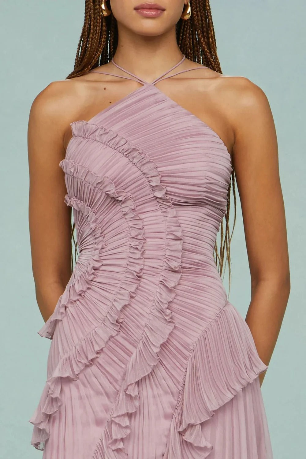 Isoria | Pleated Halter Evening Dress