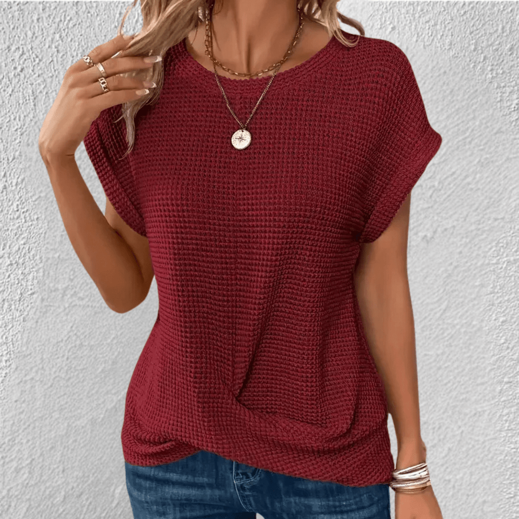 Women’s Waffle Knit Round Neck Top