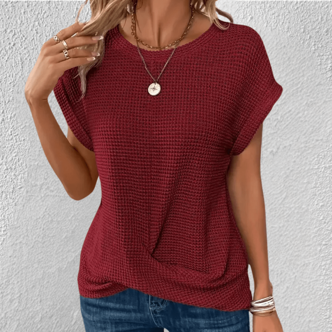 Women’s Waffle Knit Round Neck Top