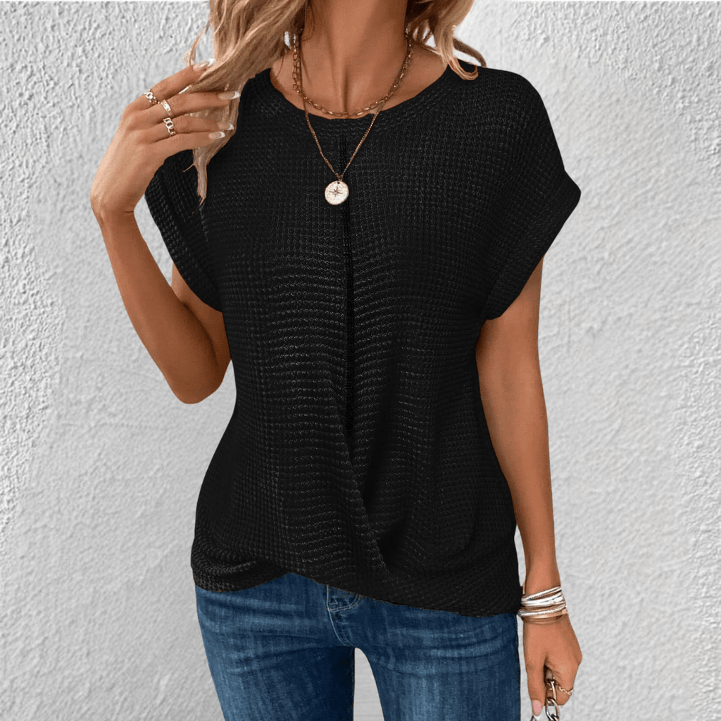 Women’s Waffle Knit Round Neck Top
