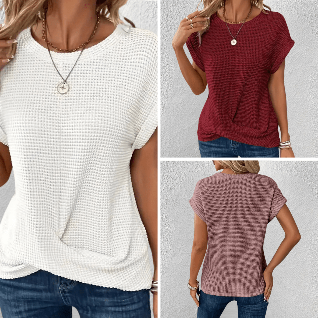 Women’s Waffle Knit Round Neck Top