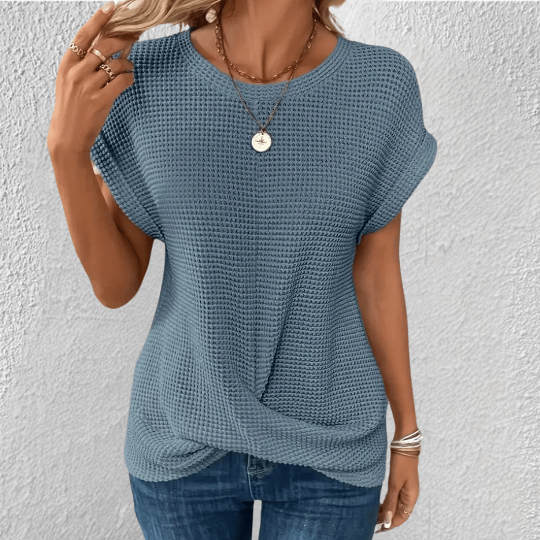 Women’s Waffle Knit Round Neck Top