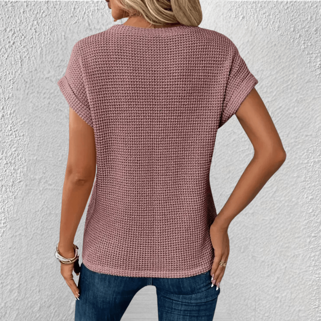 Women’s Waffle Knit Round Neck Top