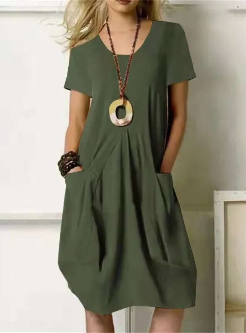 Stylish Round-Neck Knee-Length Dress