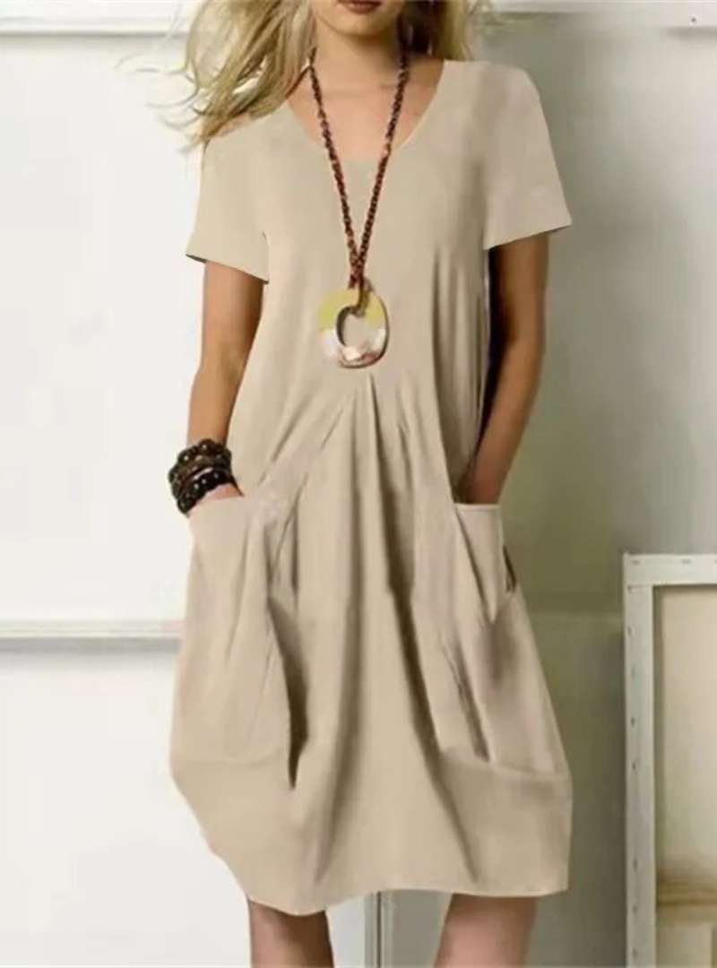 Stylish Round-Neck Knee-Length Dress