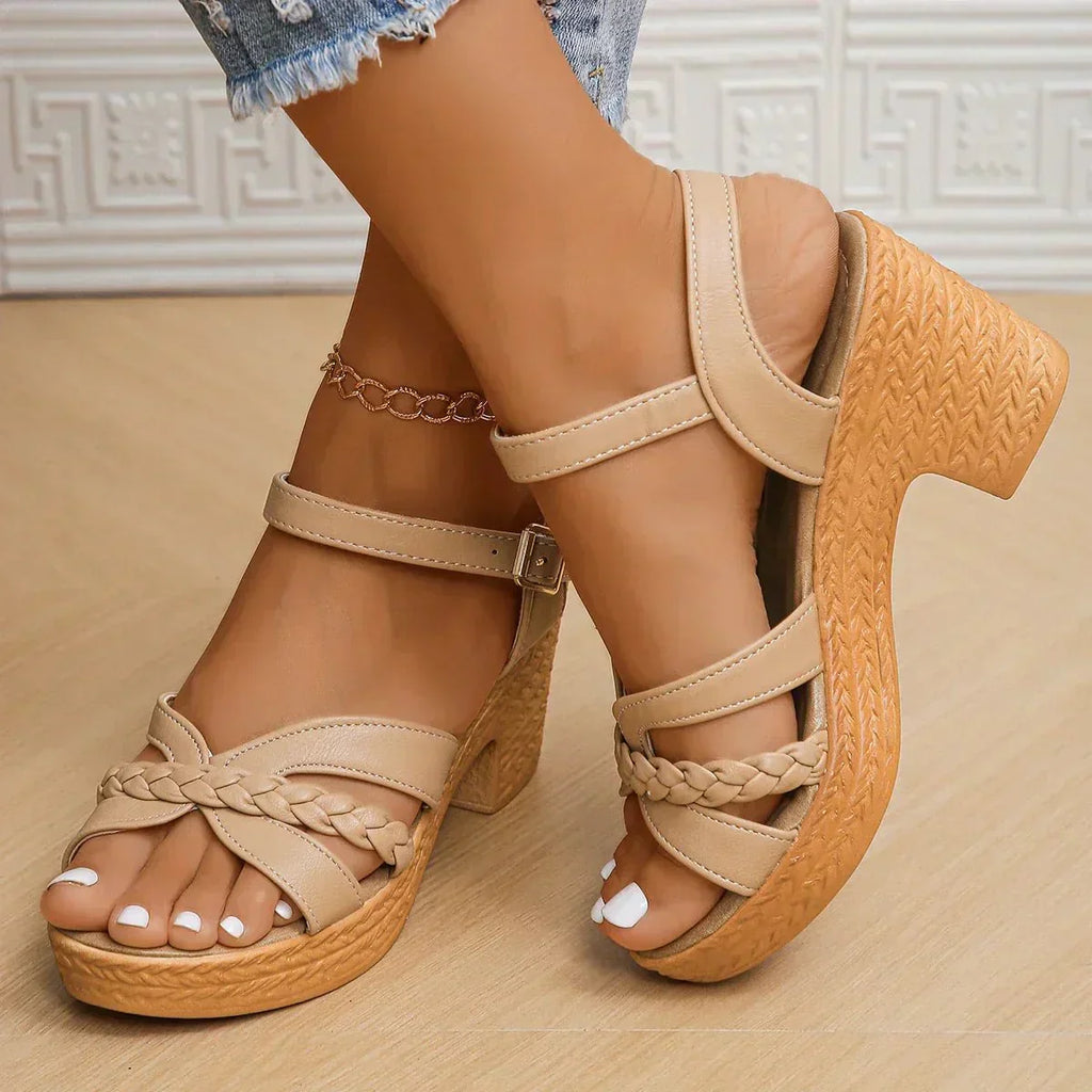 Senna | Women’s Braided Platform Sandals with Block Heel & Buckle Strap