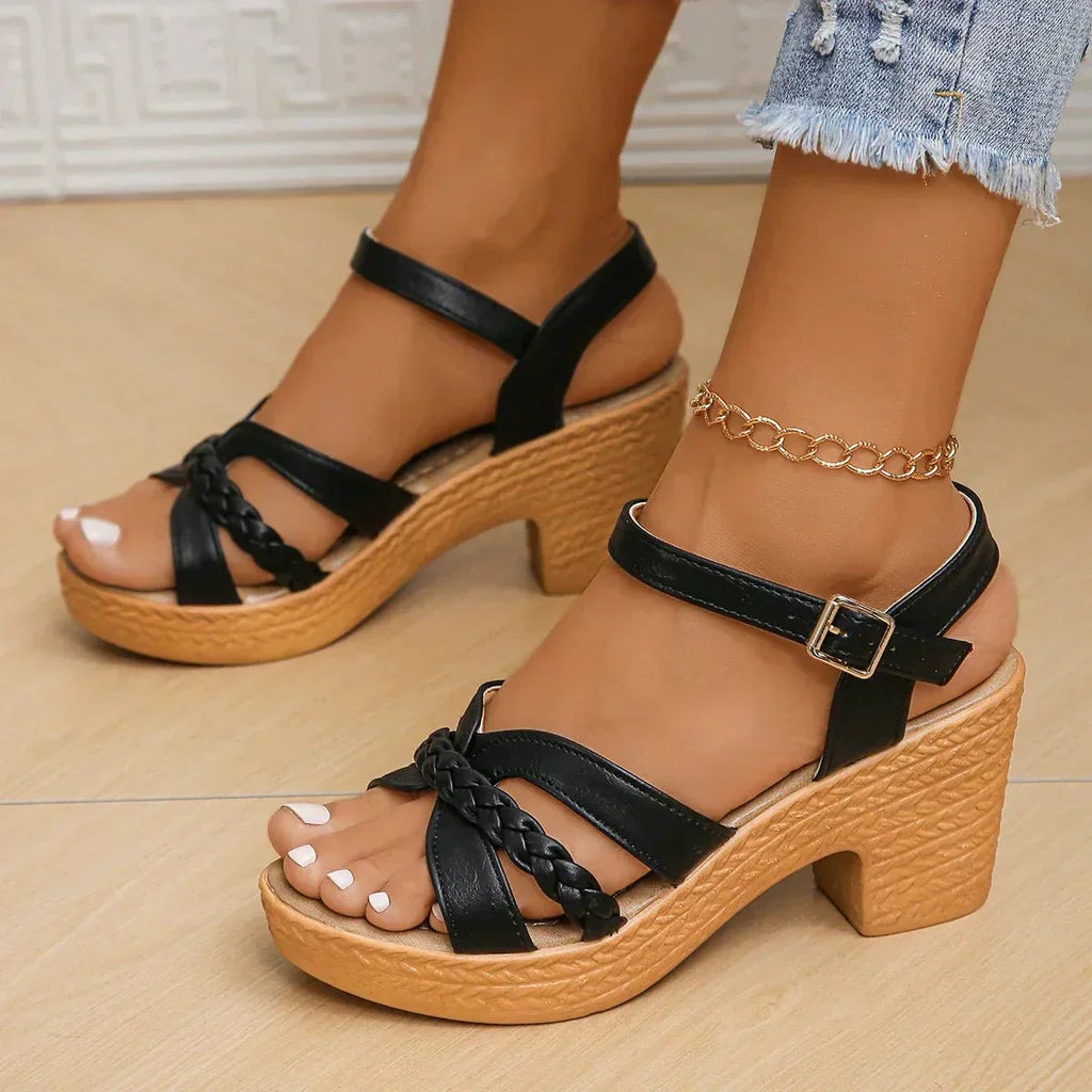 Senna | Women’s Braided Platform Sandals with Block Heel & Buckle Strap