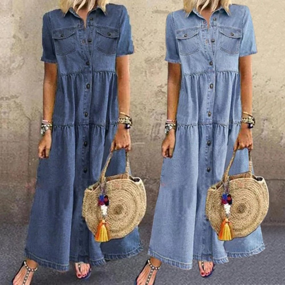 Suzannah | classic knee-length denim dress