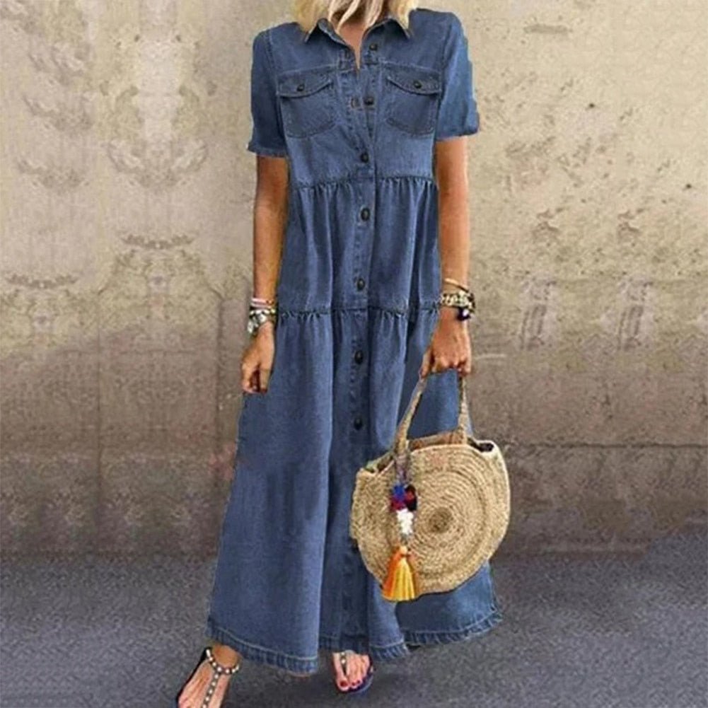 Suzannah | classic knee-length denim dress