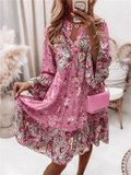 Long Sleeve Floral Ruffle Hem Dress