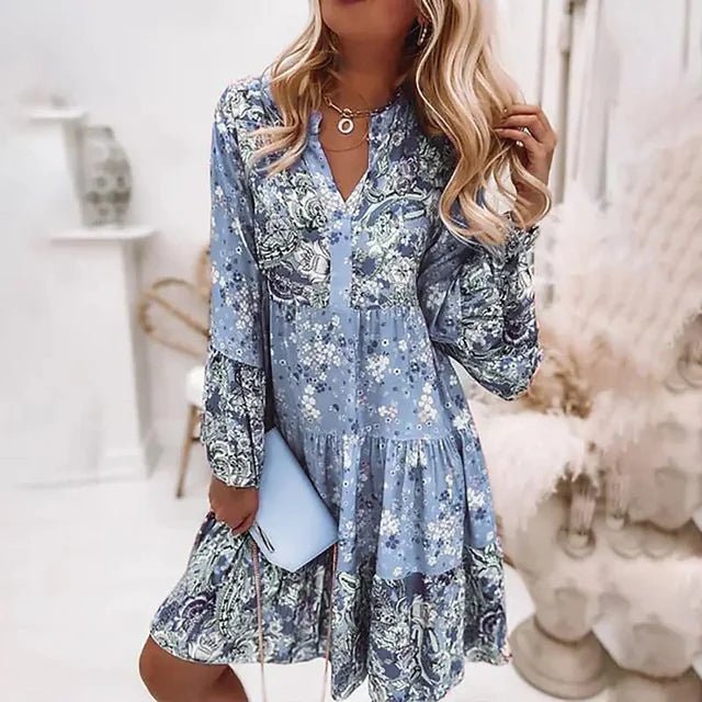 Long Sleeve Floral Ruffle Hem Dress