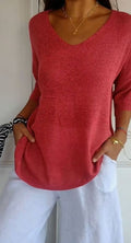 Elodie | Women’s 3/4-Sleeve V-Neck Lightweight Knit Tunic Top