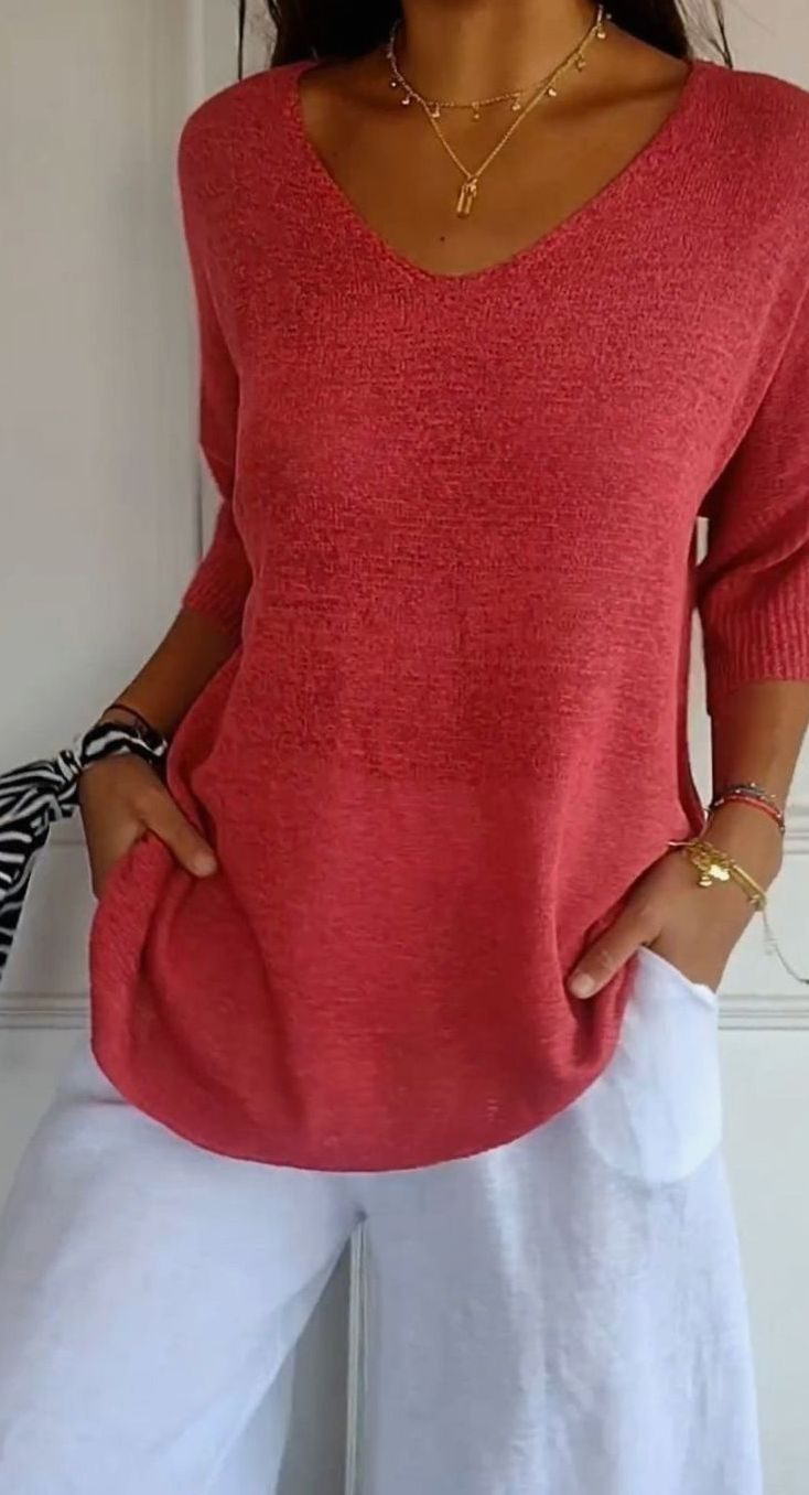 Elodie | Women’s 3/4-Sleeve V-Neck Lightweight Knit Tunic Top