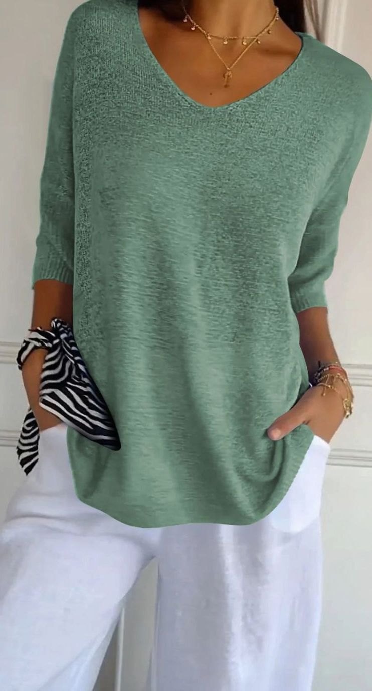 Elodie | Women’s 3/4-Sleeve V-Neck Lightweight Knit Tunic Top