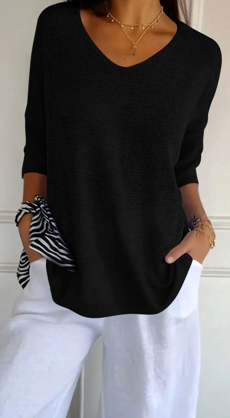 Elodie | Women’s 3/4-Sleeve V-Neck Lightweight Knit Tunic Top