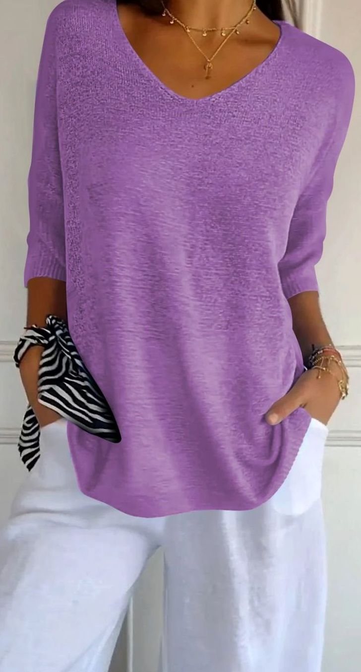 Elodie | Women’s 3/4-Sleeve V-Neck Lightweight Knit Tunic Top