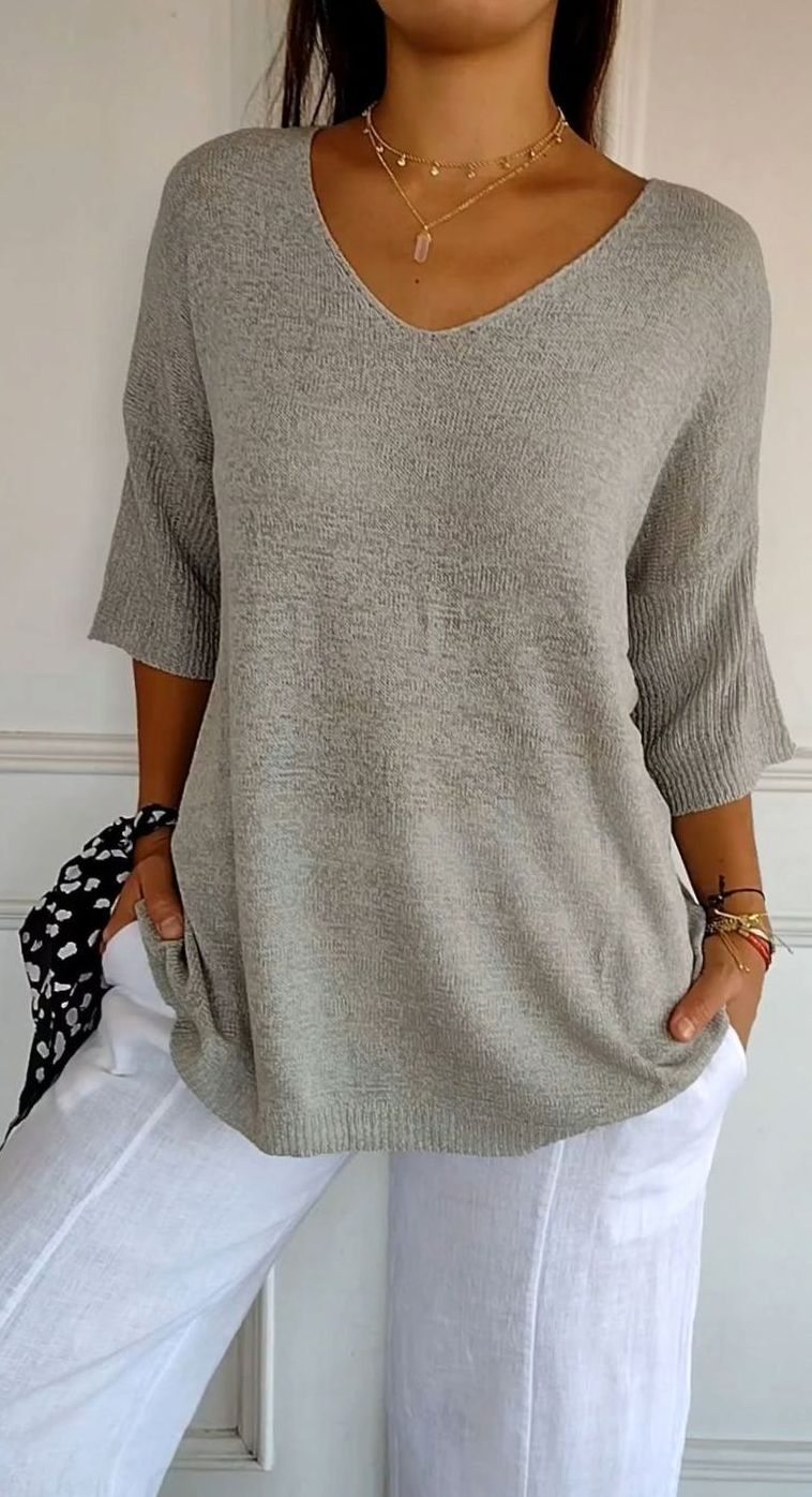 Elodie | Women’s 3/4-Sleeve V-Neck Lightweight Knit Tunic Top