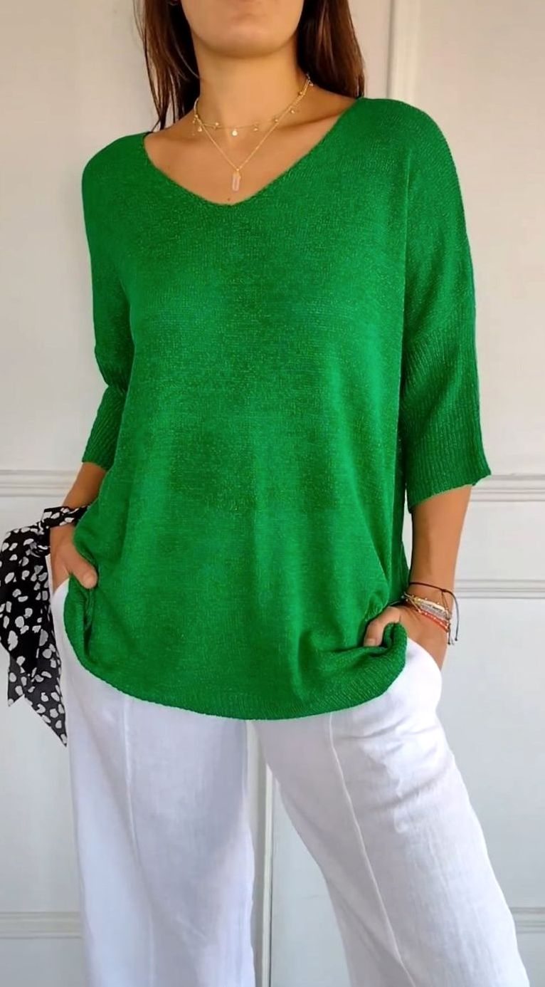 Elodie | Women’s 3/4-Sleeve V-Neck Lightweight Knit Tunic Top