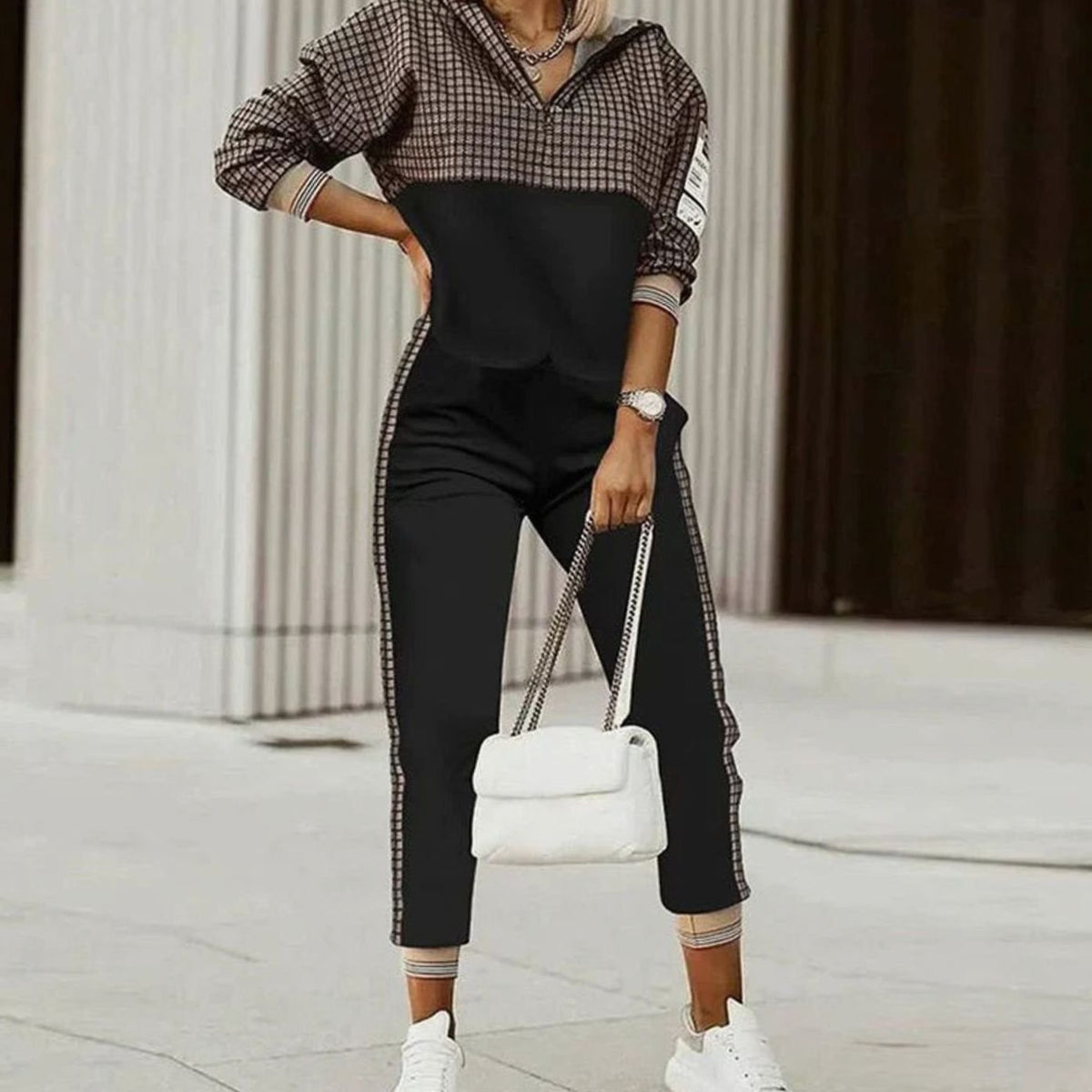 Elodie | Women’s Half-Zip Pattern-Block Pullover & Jogger Set